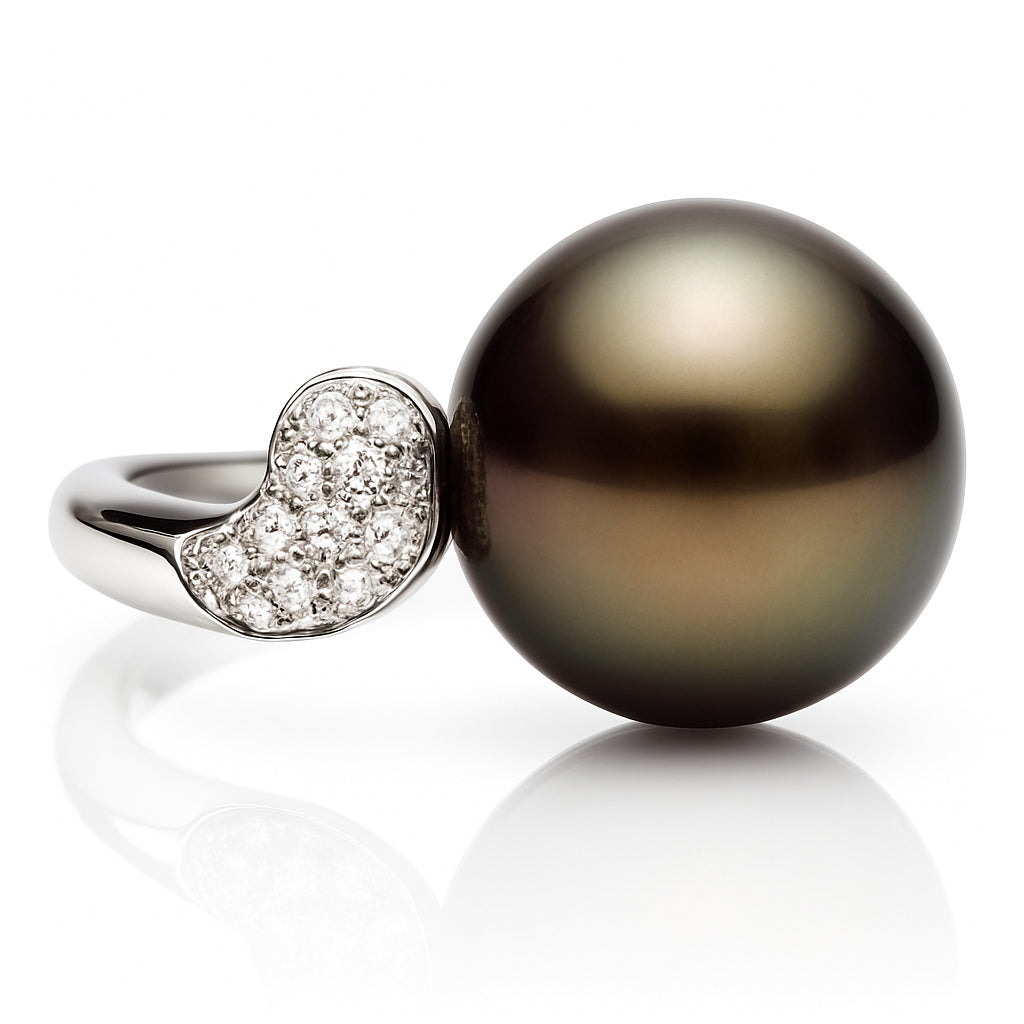 14K White Gold Tahitian Pearl Ring, 10-11mm