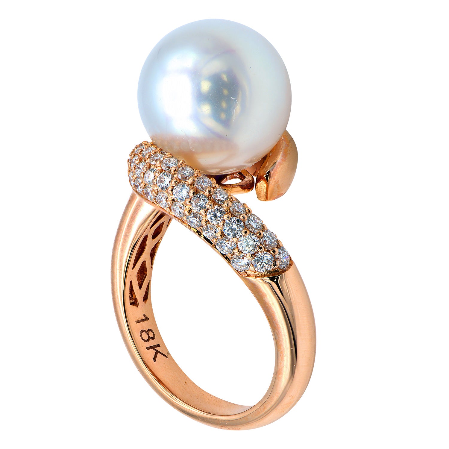 18K Rose Gold South Sea Pearl Ring, 11-12mm, 0.42ct