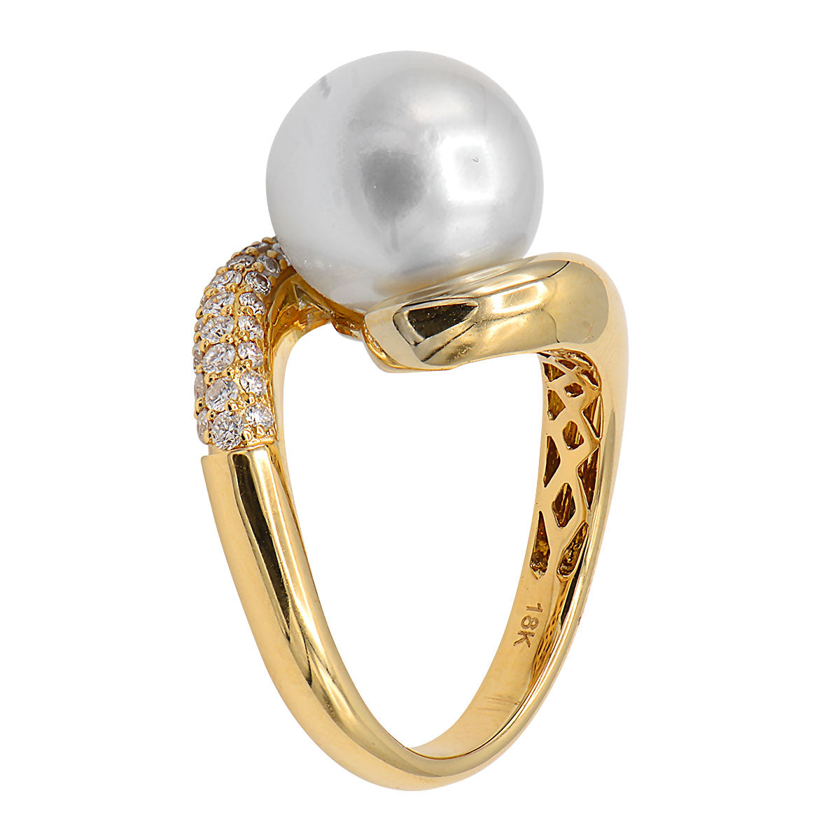 14KY White South Sea Pearl Ring, 11-12mm