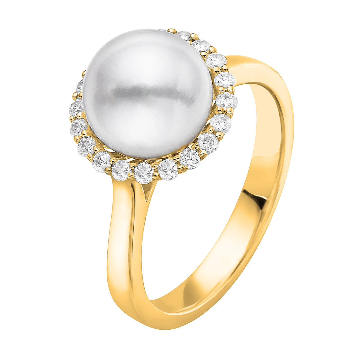 14K Yellow Gold Akoya Pearl Ring, 8-9mm, 0.28ct