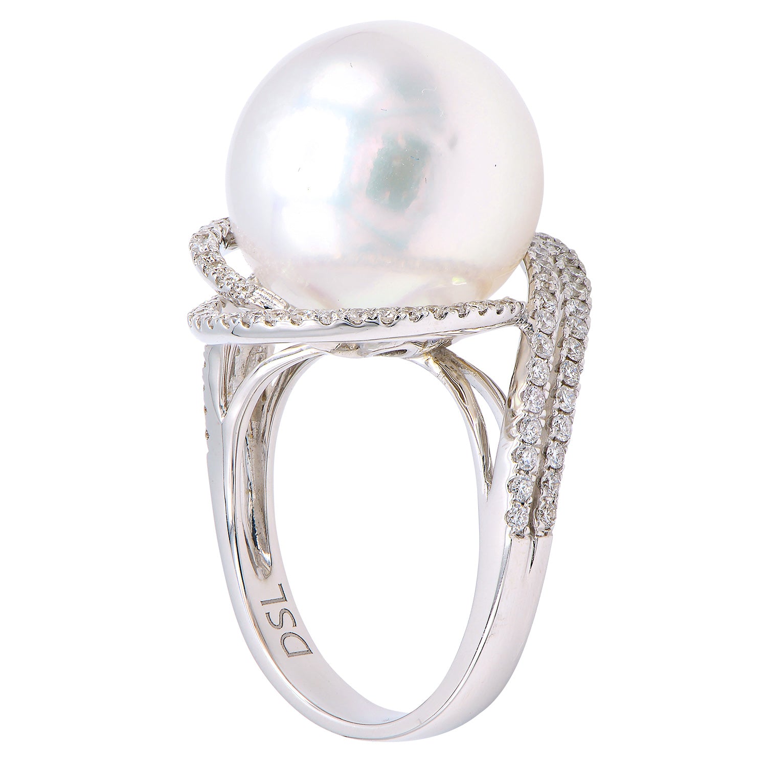 18K White Gold South Sea Pearl Ring, 14-15mm, 0.6ct