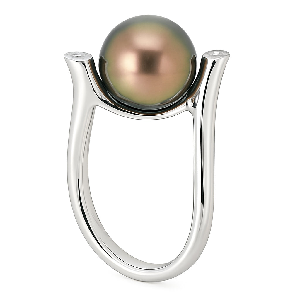 18K White Gold Tahitian Pearl Ring, 10-11mm
