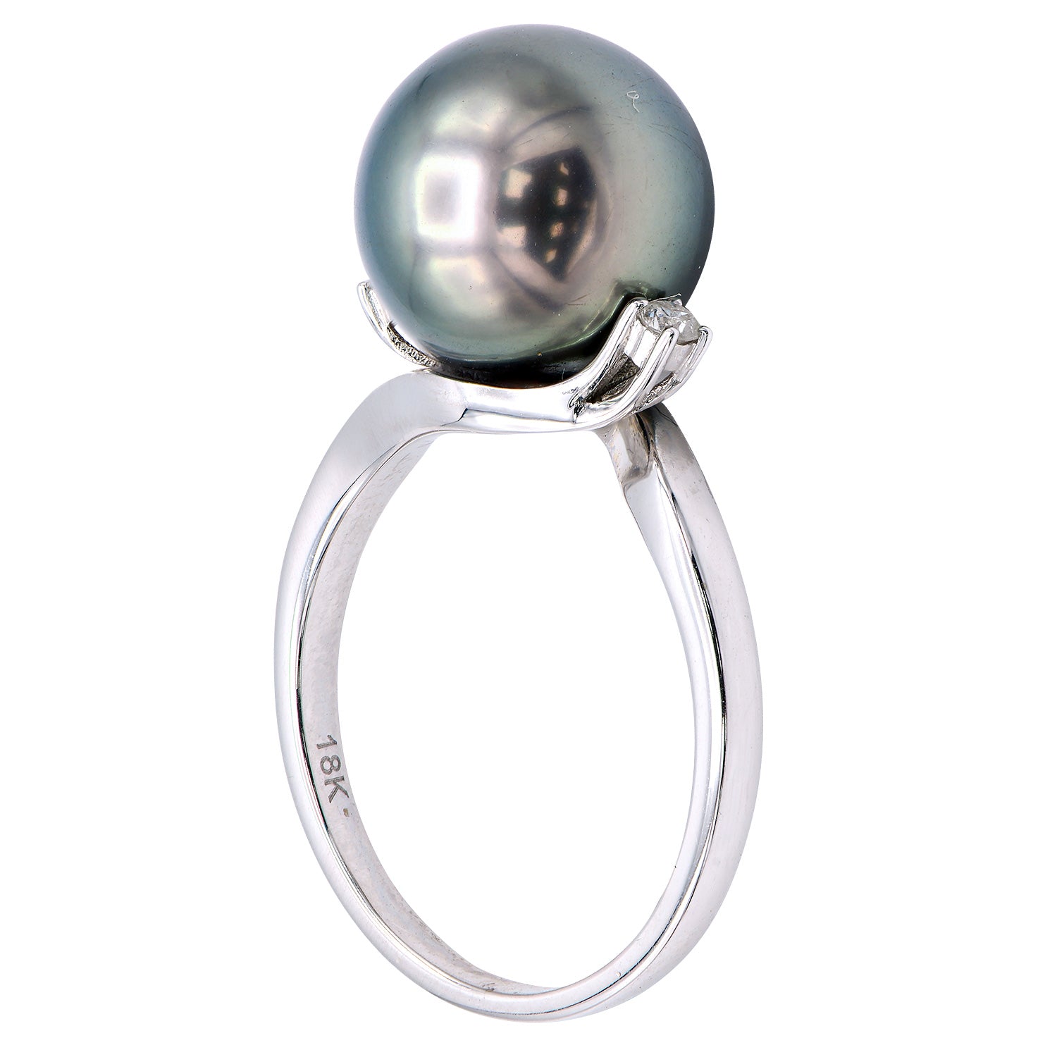 14K White Gold Tahitian Pearl Ring, 11-12mm, 0.08ct