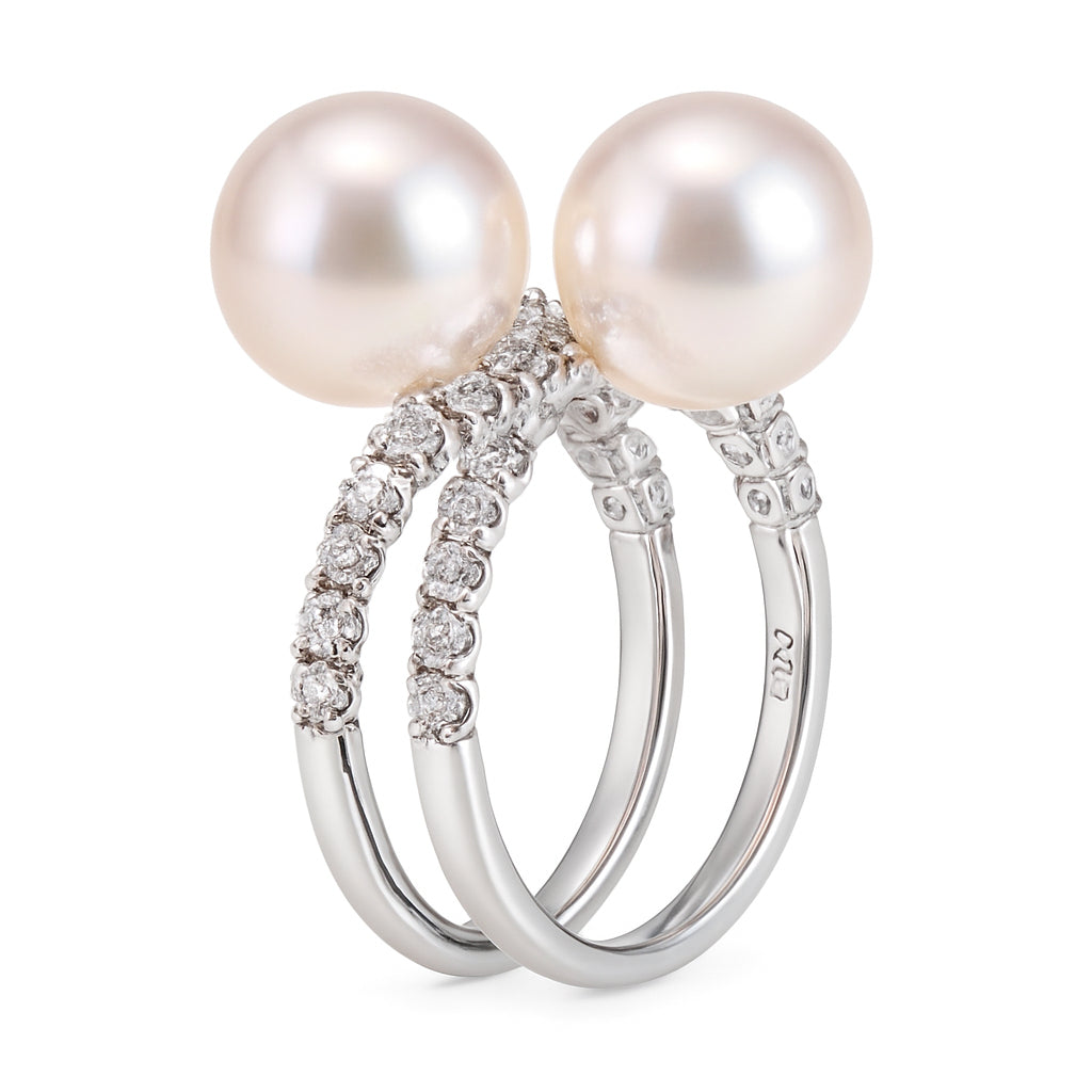 14K White Gold Akoya Pearl Ring, 8.50-9mm, 0.62ct