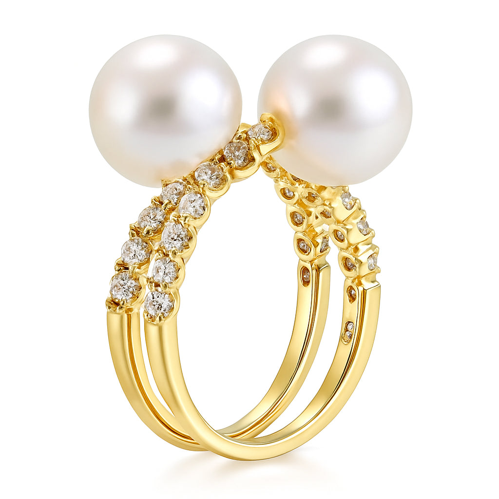 18K Yellow Gold South Sea Pearl Ring, 9-10mm, 0.63ct