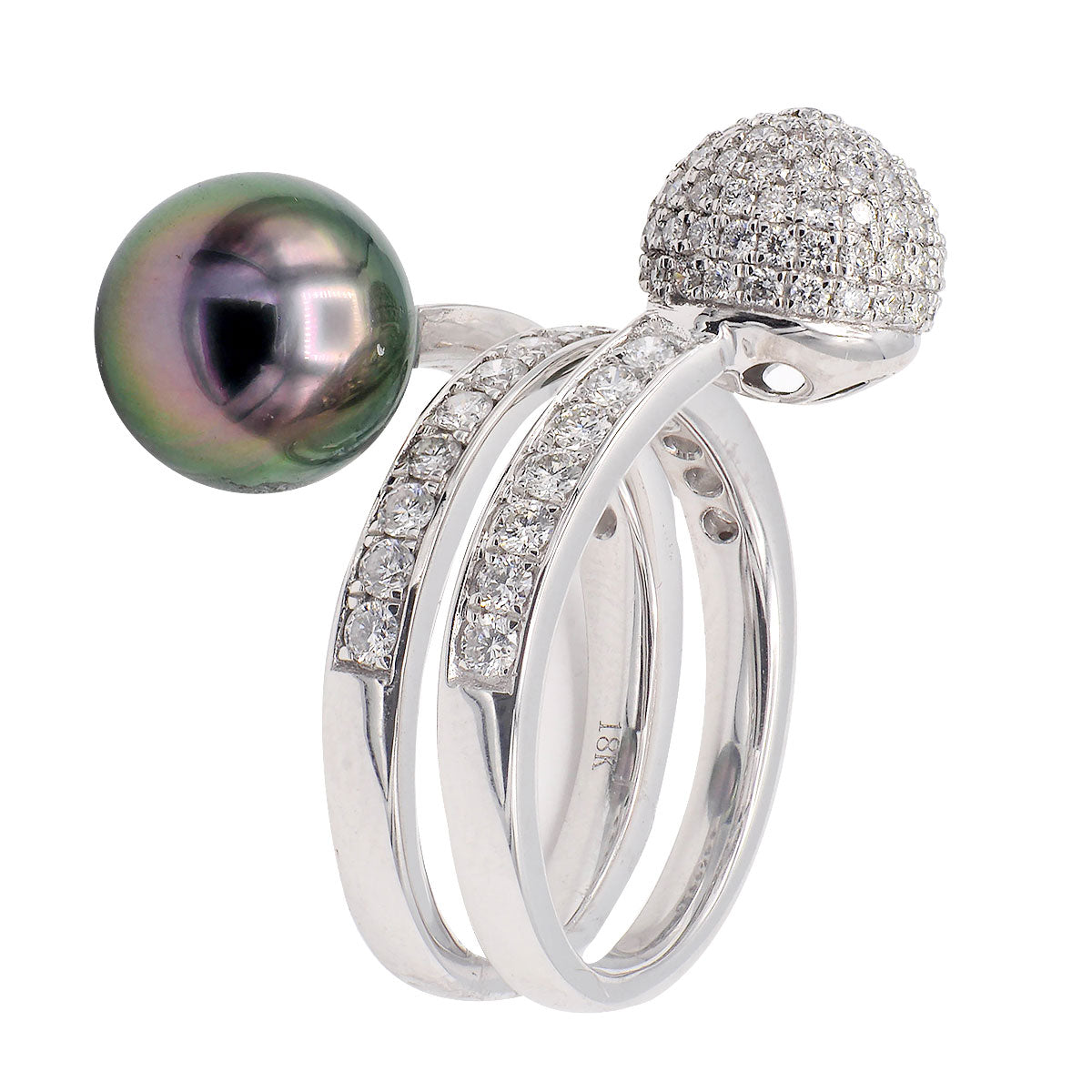 18K White Gold Tahitian Pearl Ring, 10-11mm, 1.05ct