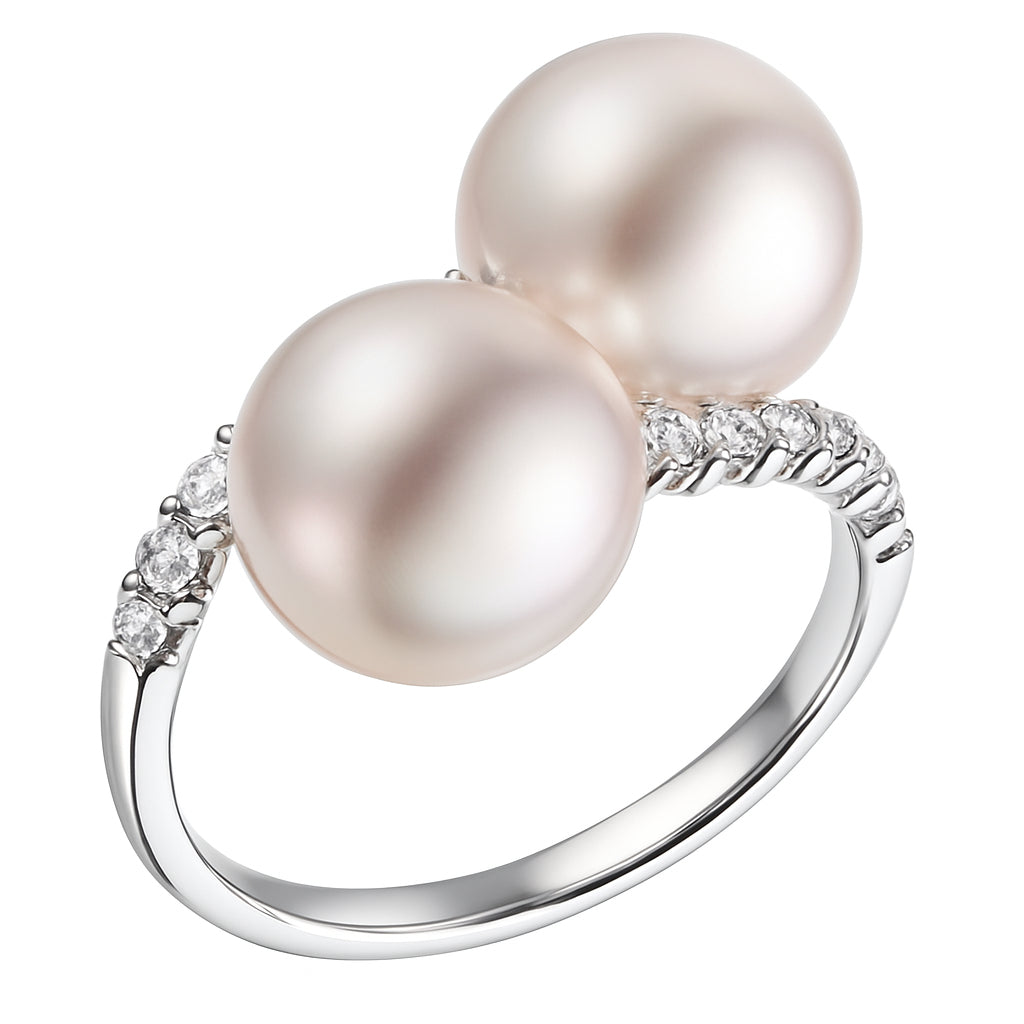 18K White Gold South Sea Pearl Ring, 9.50-10mm, 0.23ct