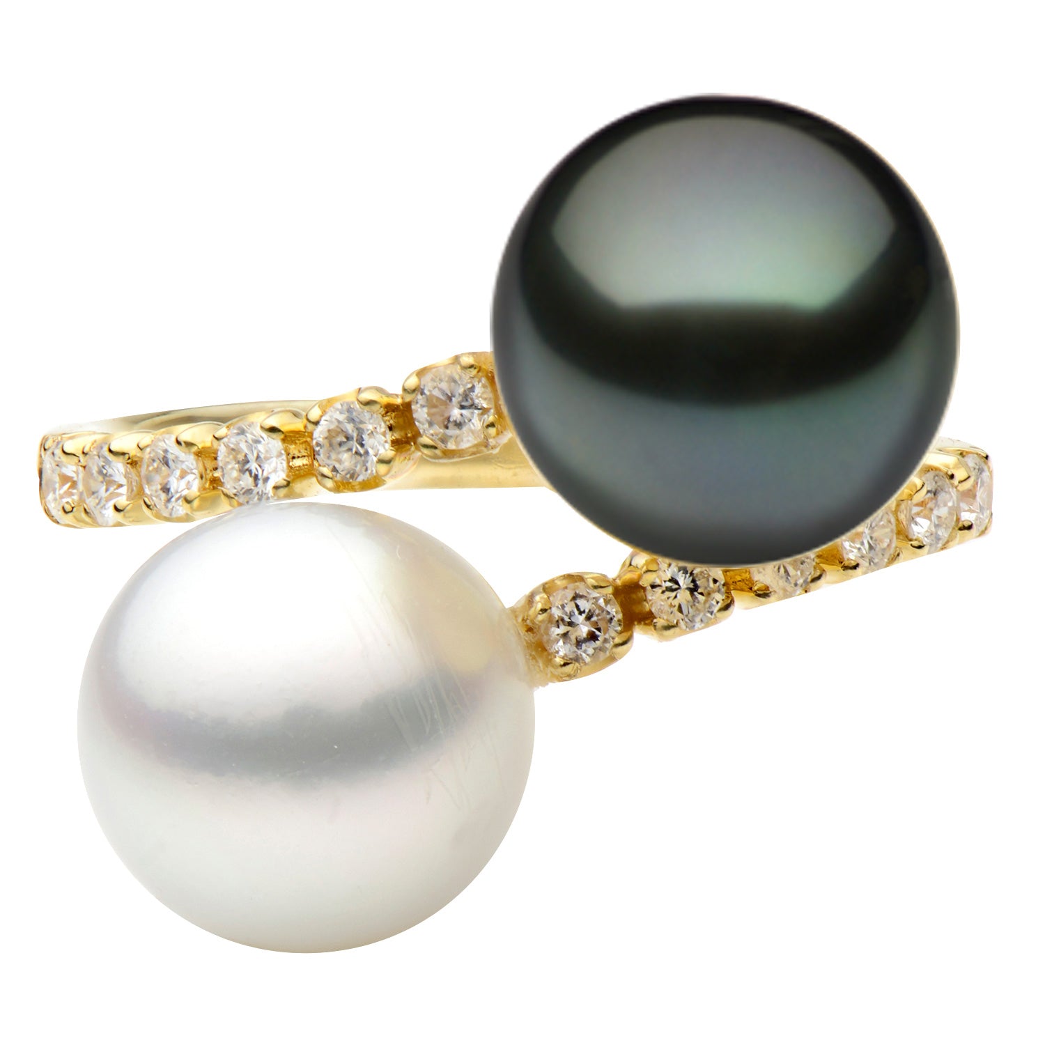 18K Yellow Gold Tahitian Pearl Ring, 9.50-10mm, 0.23ct