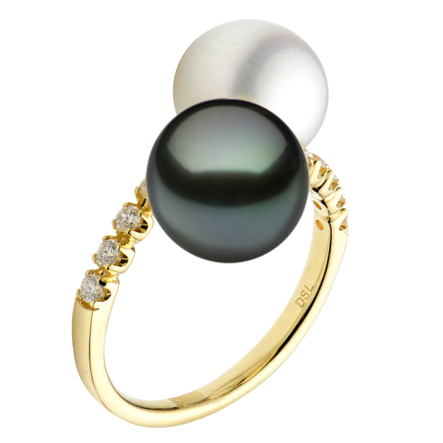 18K Yellow Gold Tahitian Pearl Ring, 9.50-10mm, 0.23ct