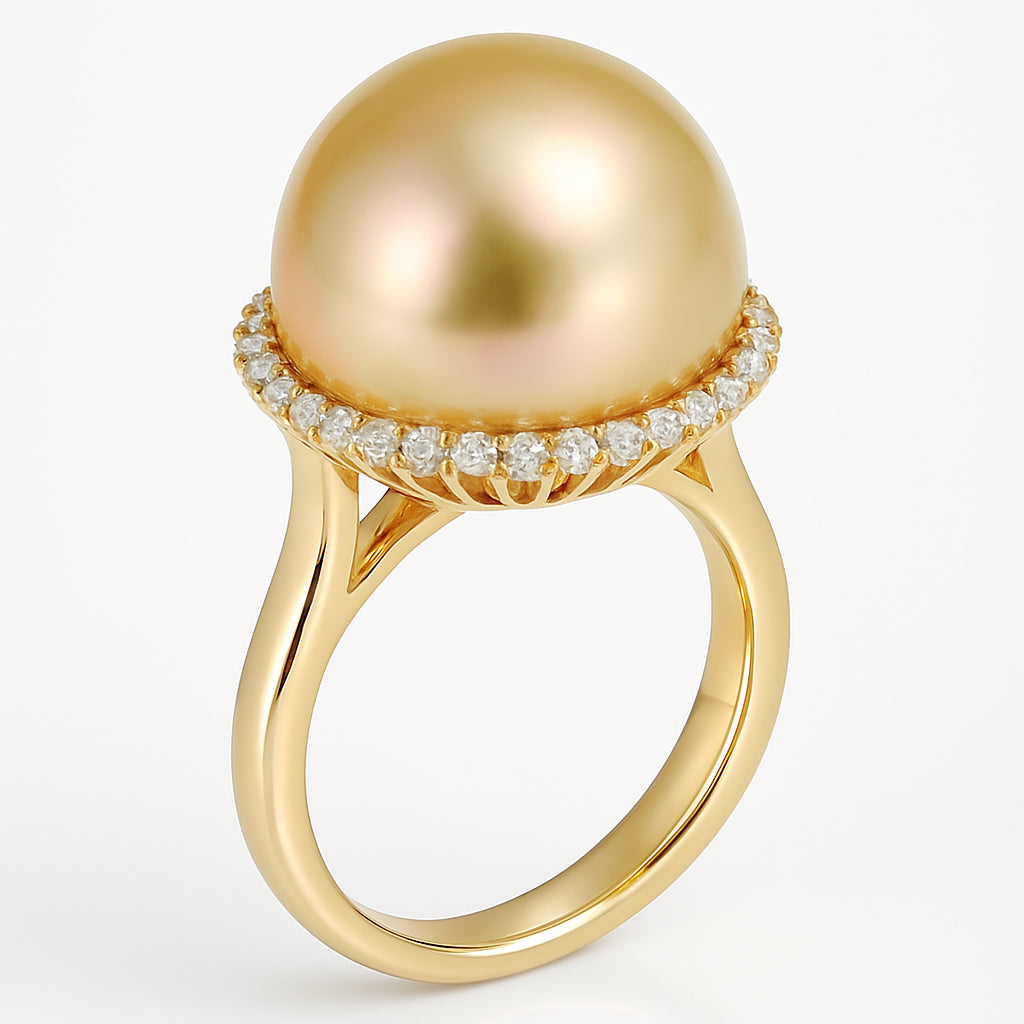 18K Yellow Gold Golden Pearl Ring, 15-16mm