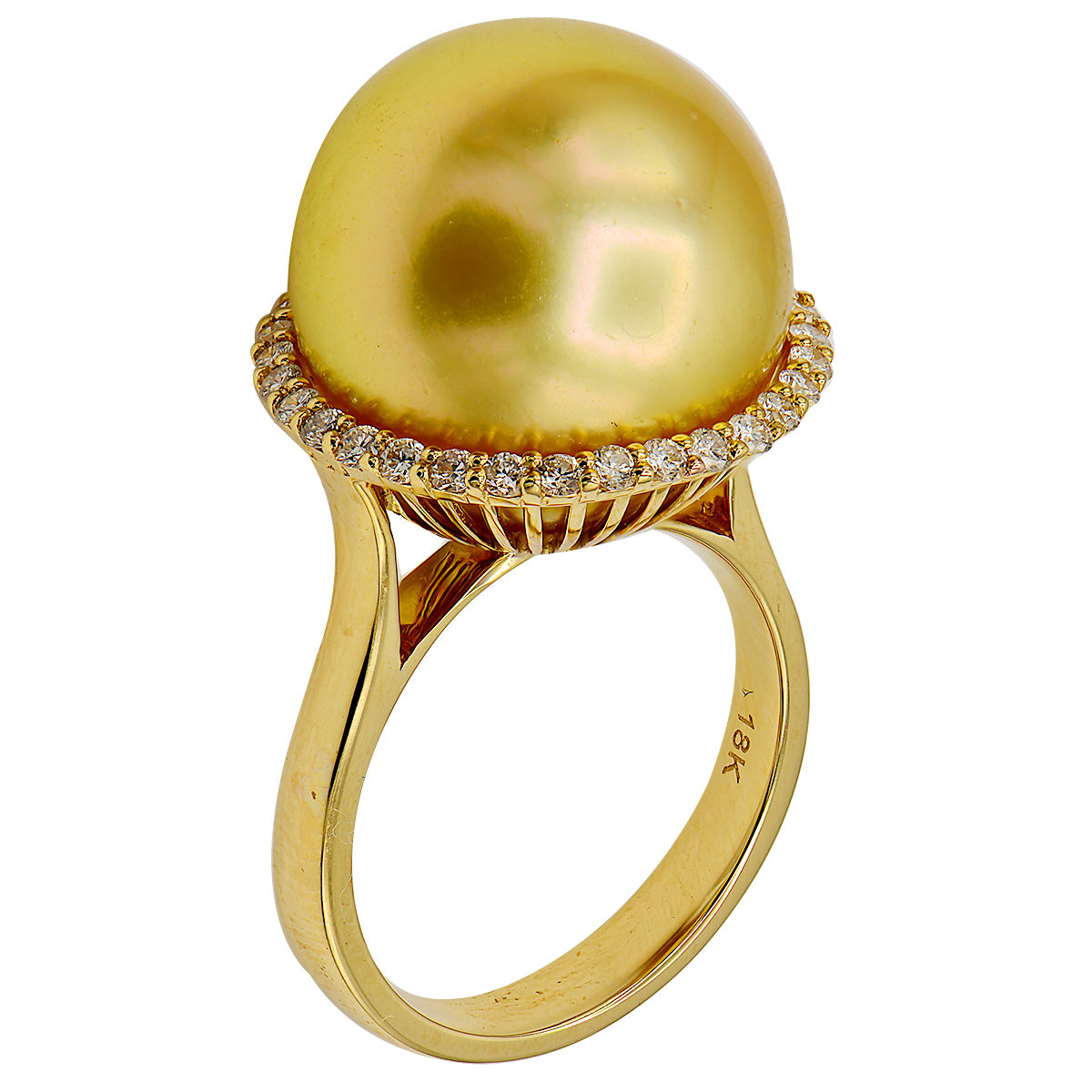 18K Yellow Gold Golden Pearl Ring, 15-16mm