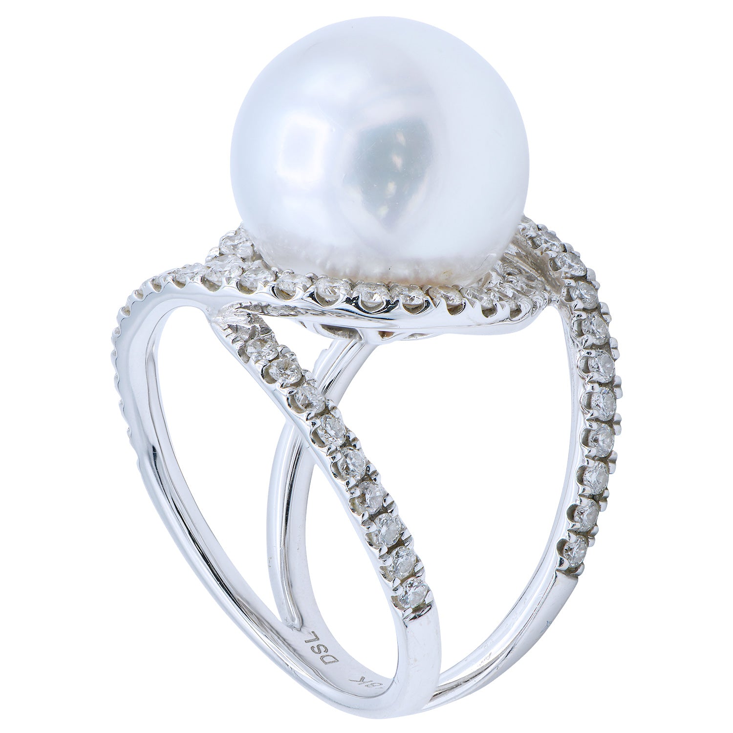 18K White Gold South Sea Pearl Ring, 13-14mm, 1.03ct