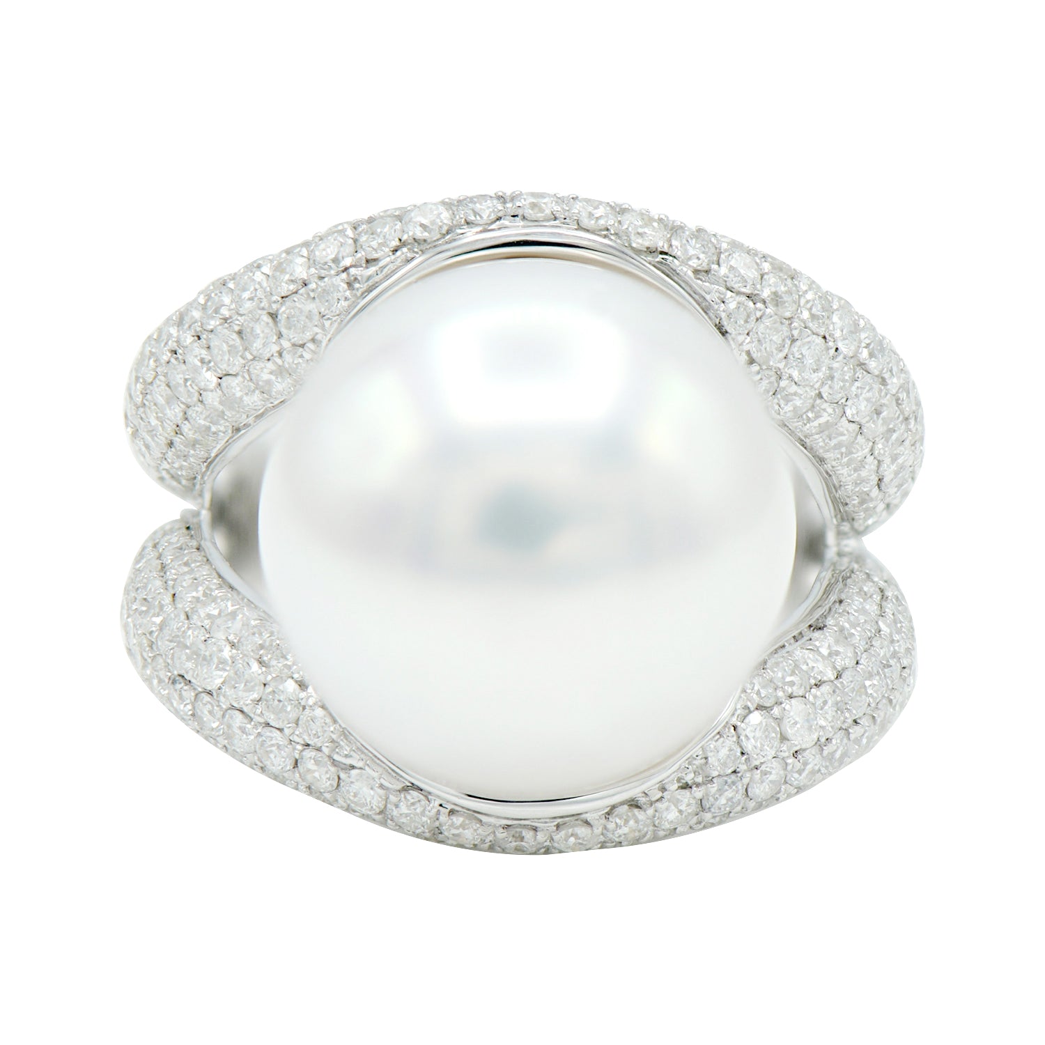 18K White Gold South Sea Pearl Ring, 14-15mm, 1.95ct
