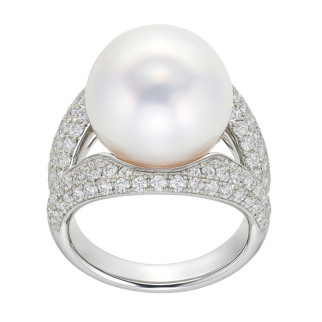 18K White Gold South Sea Pearl Ring, 14-15mm, 1.95ct