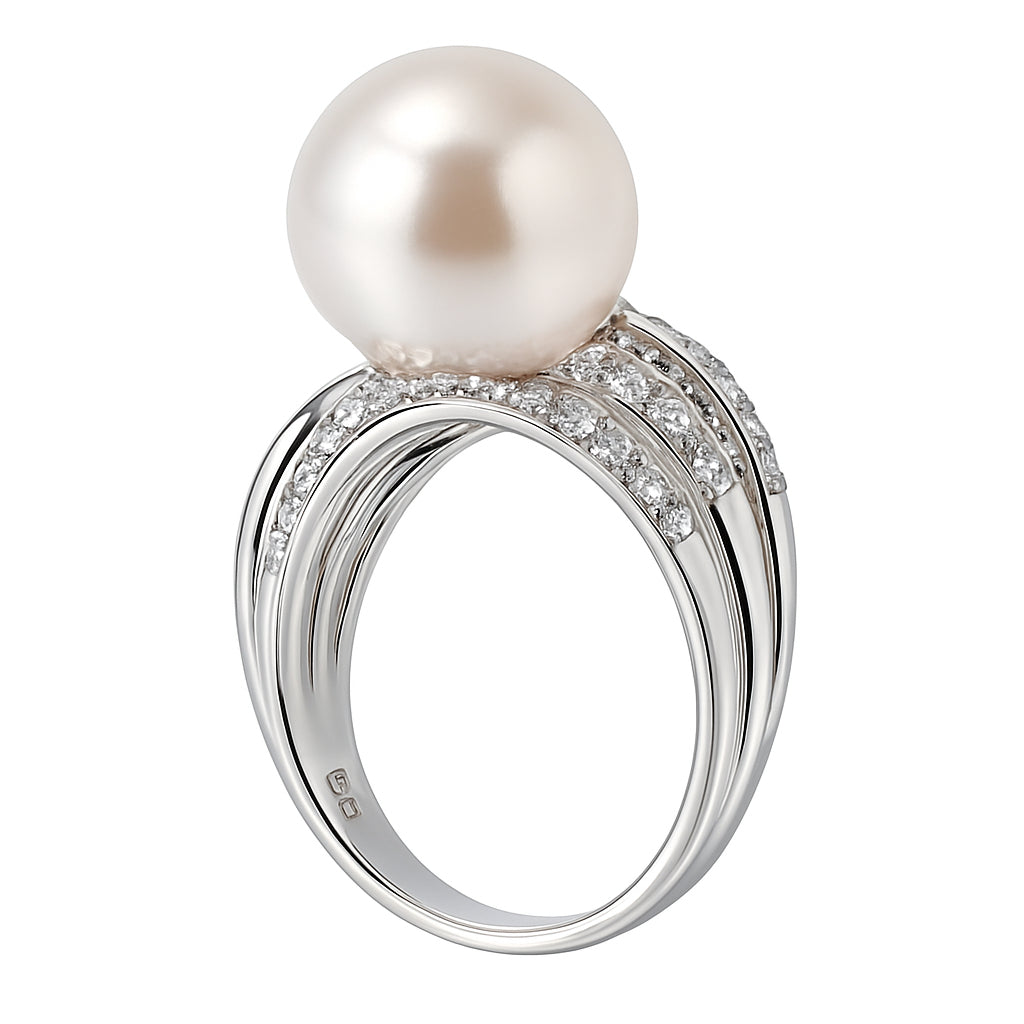 18K White Gold South Sea Pearl Ring, 10-11mm, 0.33ct