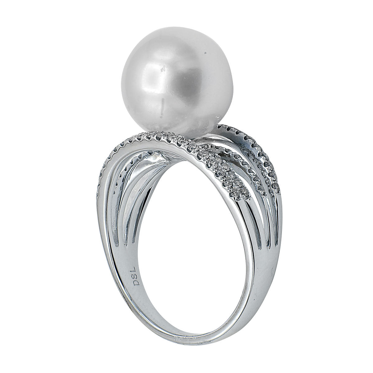 18K White Gold South Sea Pearl Ring, 10-11mm, 0.33ct