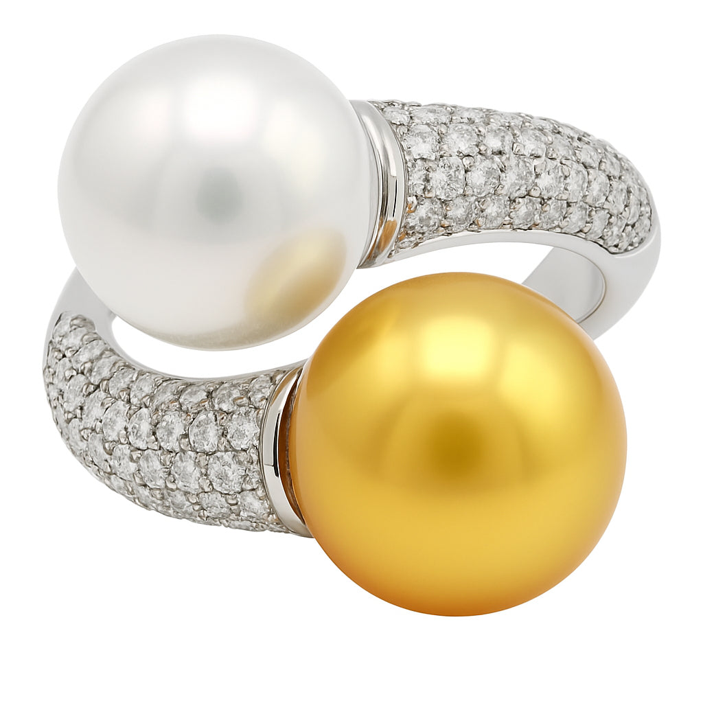 18K Yellow Gold South Sea Pearl Ring, 11-12mm, 0.93ct