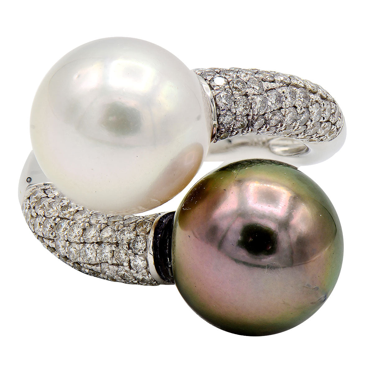 18KW White South Sea & Tahitian Pearl Ring, 11-12mm