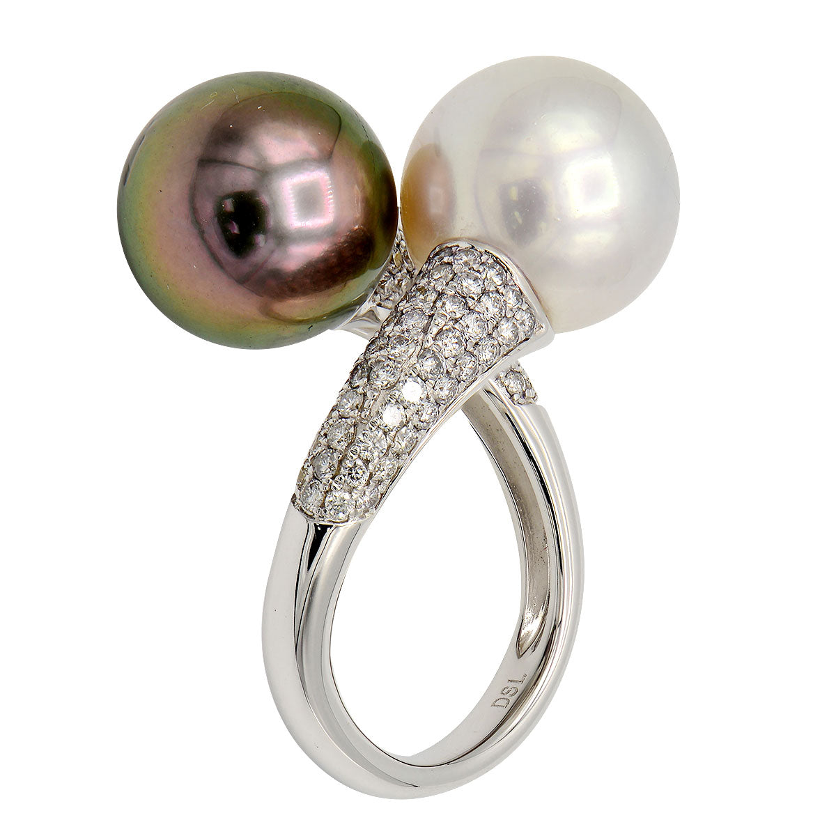 18KW White South Sea & Tahitian Pearl Ring, 11-12mm