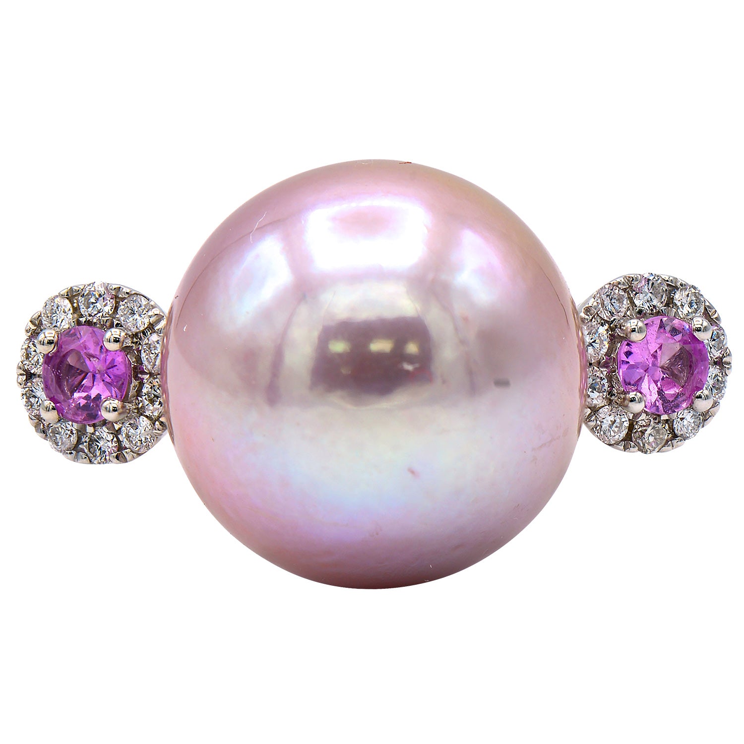 18K White Gold Freshwater Pearl Ring, 14-15mm, 0.21ct