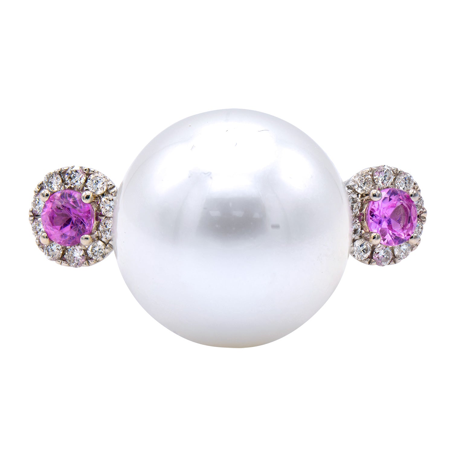 18K White Gold South Sea Pearl Ring, 14-15mm, 0.21ct