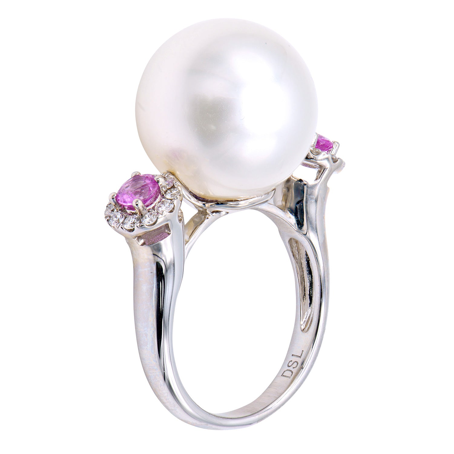 18K White Gold South Sea Pearl Ring, 14-15mm, 0.21ct