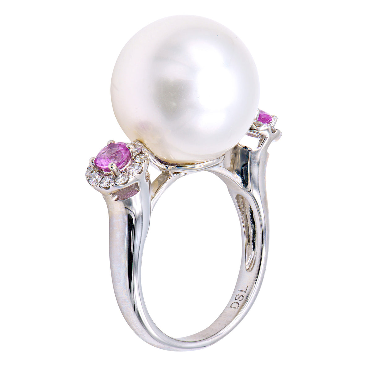 18K White Gold South Sea Pearl Ring, 14-15mm, 0.21ct