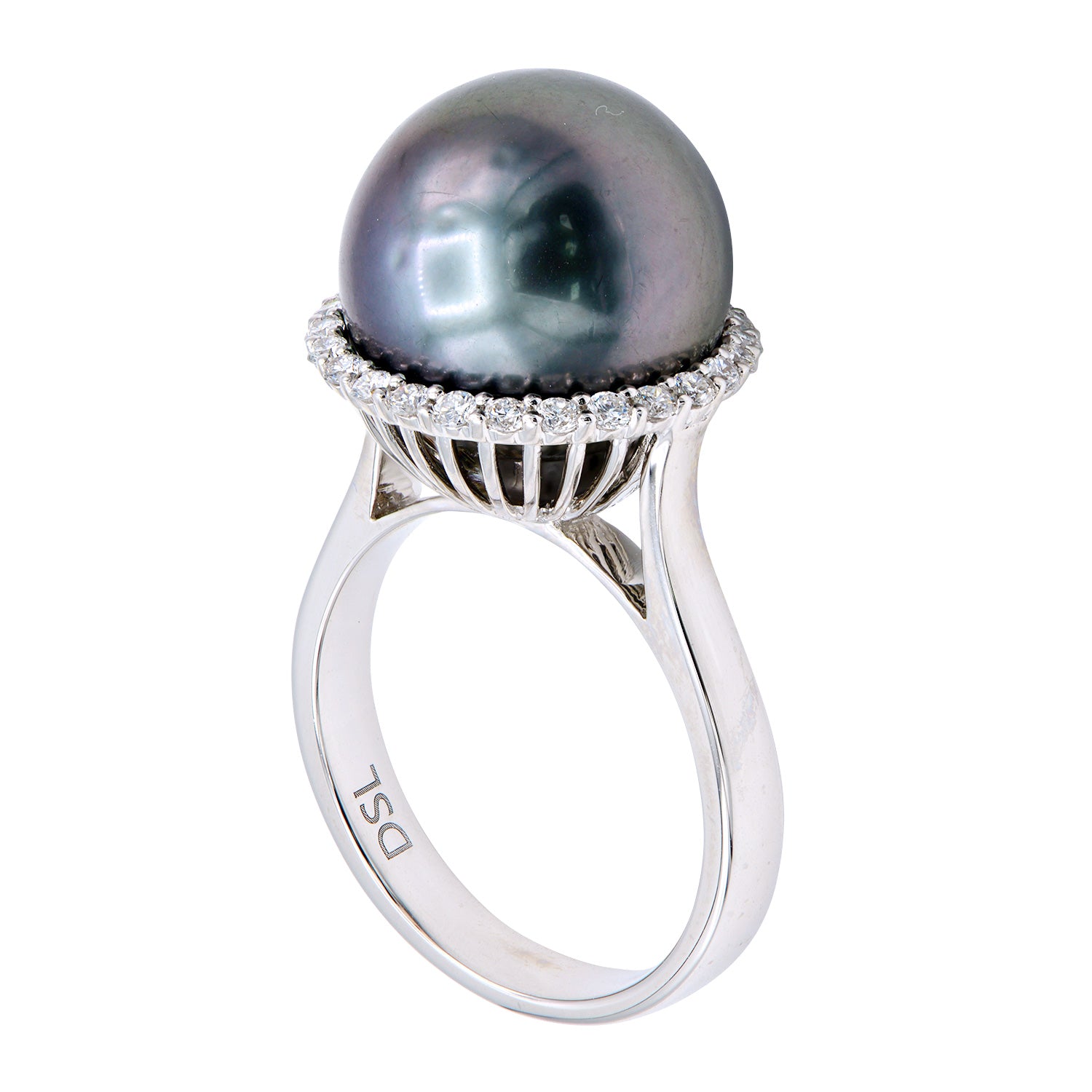 18K White Gold Tahitian Pearl Ring, 12-13mm, 0.37ct