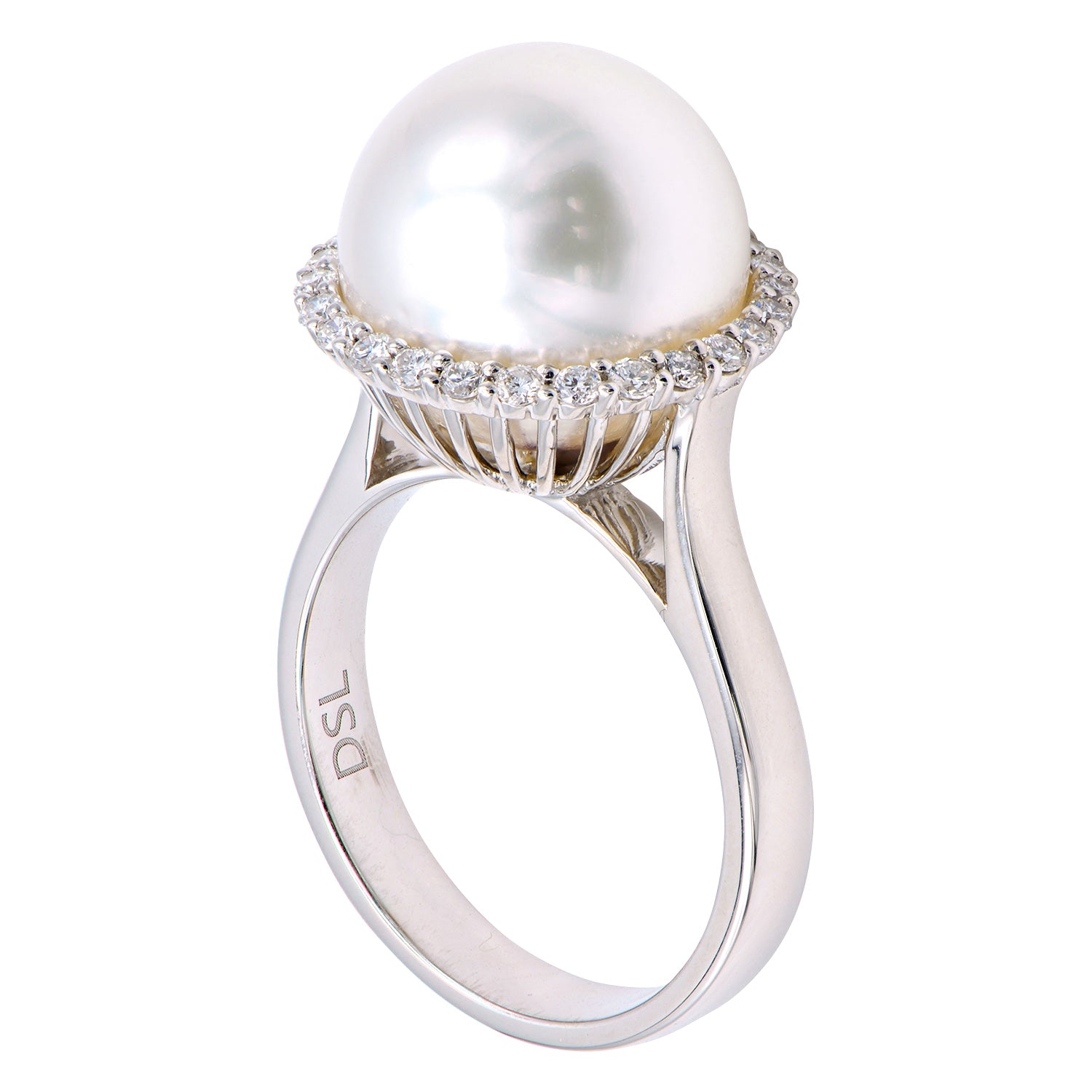 18K White Gold South Sea Pearl Ring, 12-13mm, 0.39ct