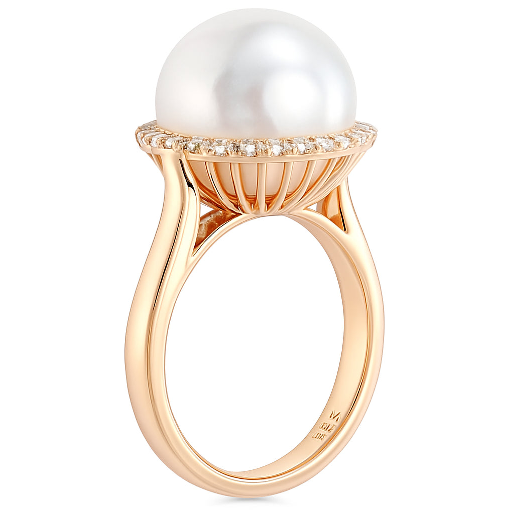 18K Rose Gold South Sea Pearl Ring, 12-13mm, 0.32ct