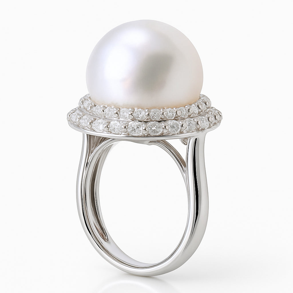 18K White Gold South Sea Pearl Ring, 14-15mm, 1.03ct