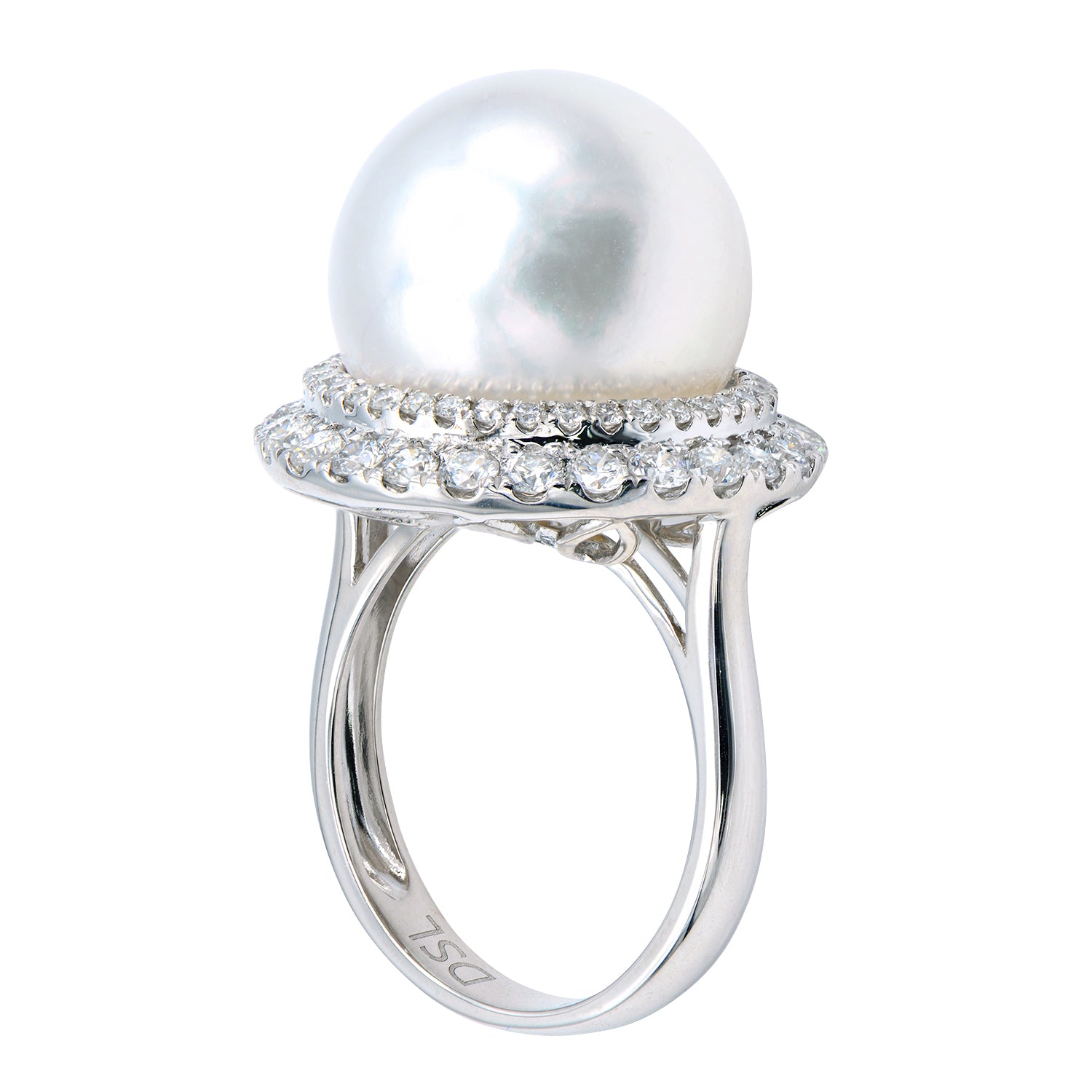 18K White Gold South Sea Pearl Ring, 14-15mm, 1.03ct