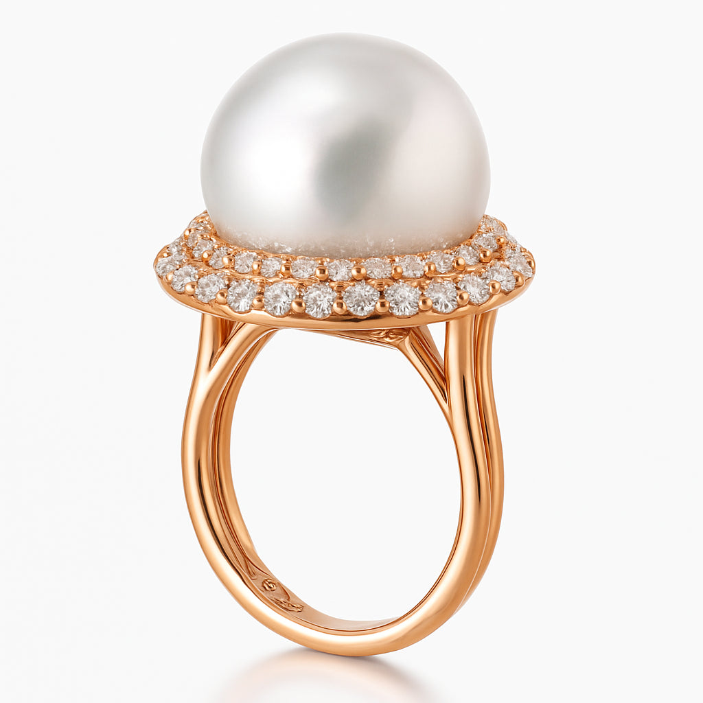 18K Rose Gold South Sea Pearl Ring, 14-15mm, 1.16ct