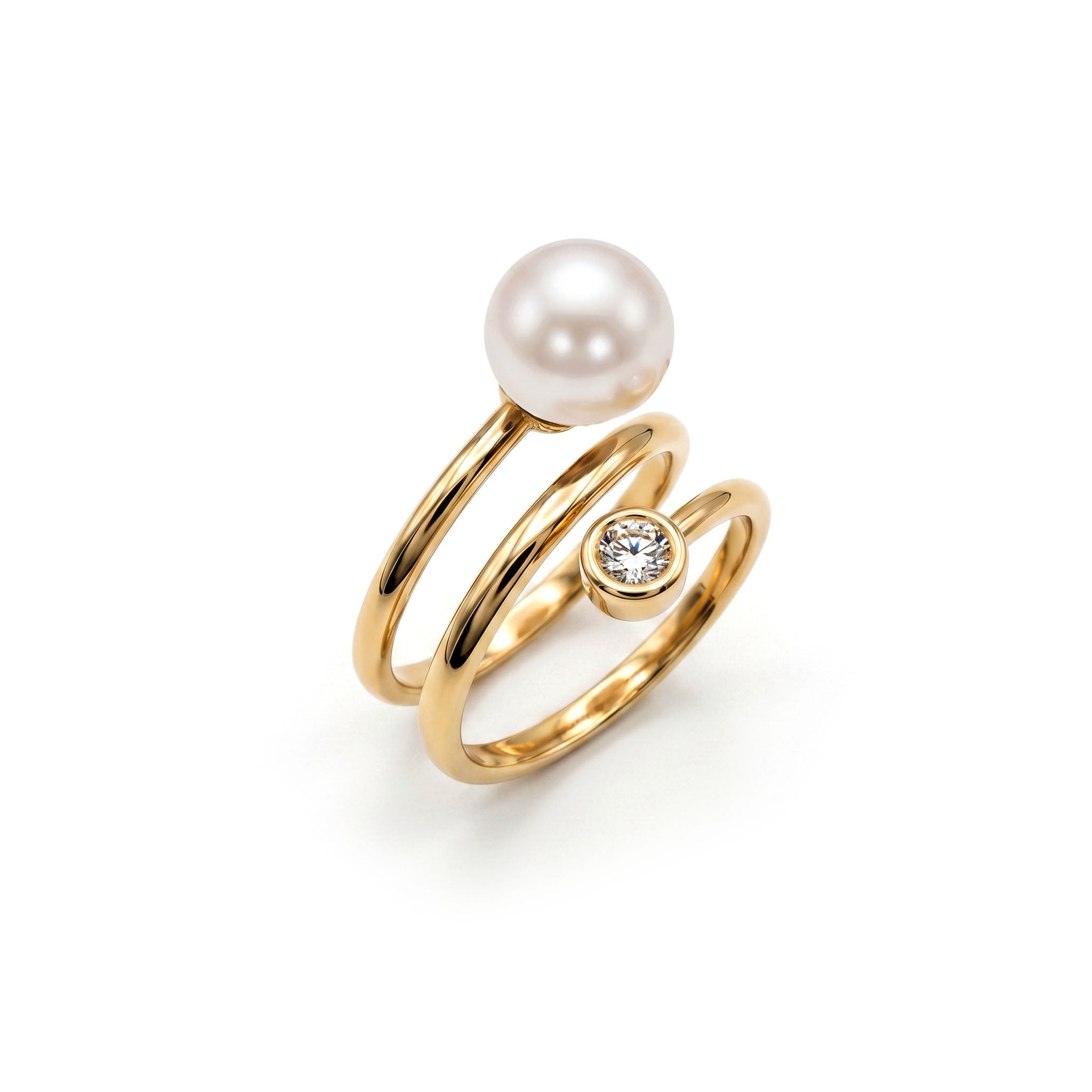 R012103Y-A - Ring 14KY-4.55G 1D-0.10ct Akoya 7-8mm