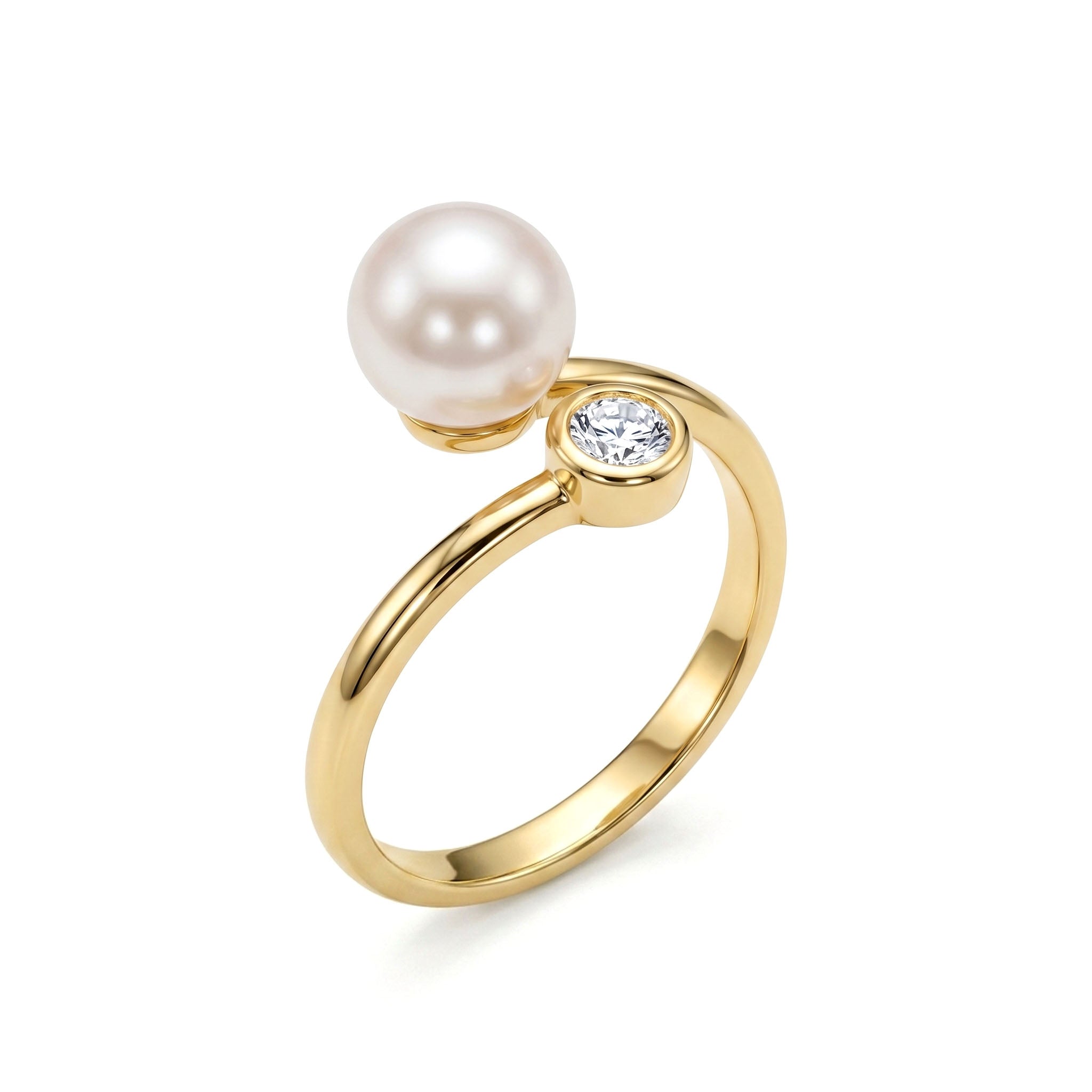 R012104Y-A - Ring 14KY-2.36G 1D-0.10ct Akoya 7-8mm