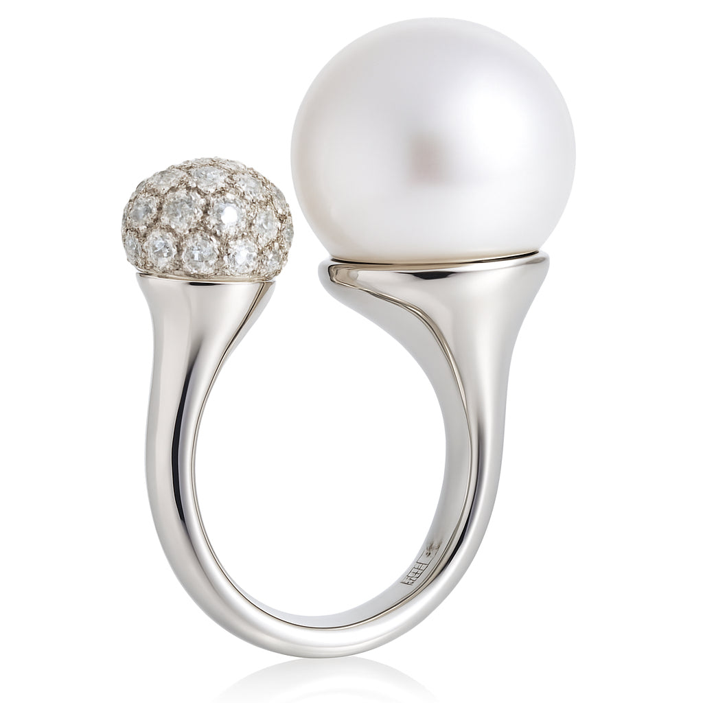 18K White Gold South Sea Pearl Ring, 14-15mm, 0.78ct