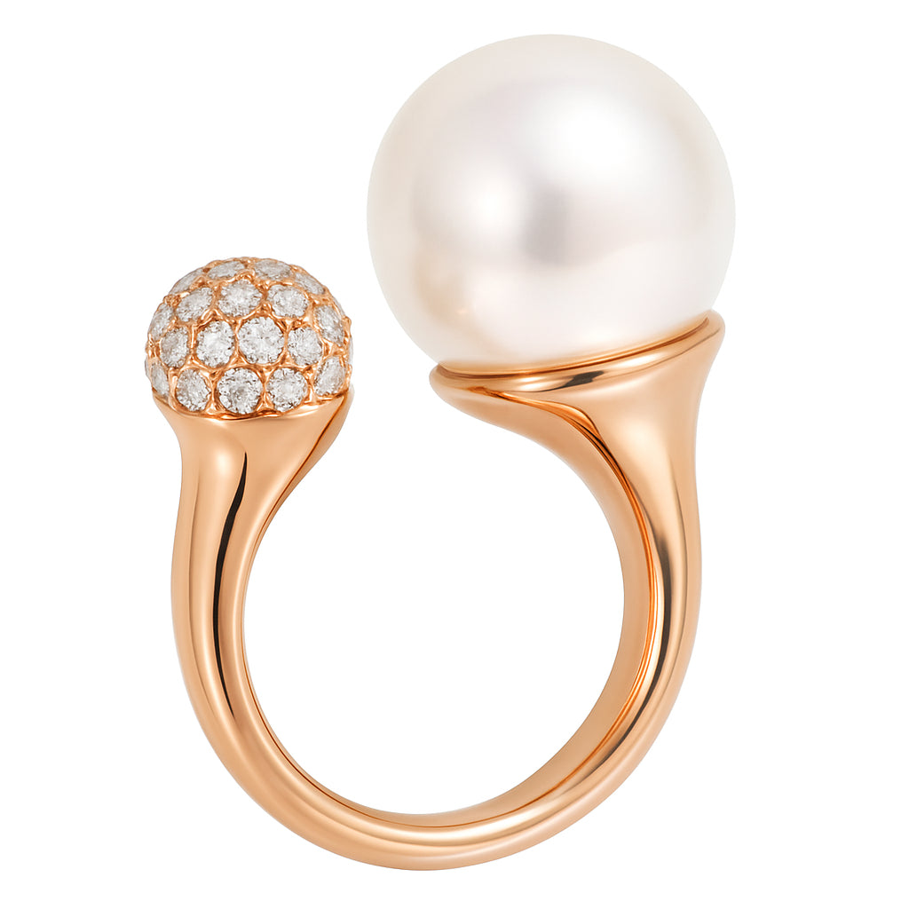 18K Rose Gold South Sea Pearl Ring, 13-14mm, 0.77ct