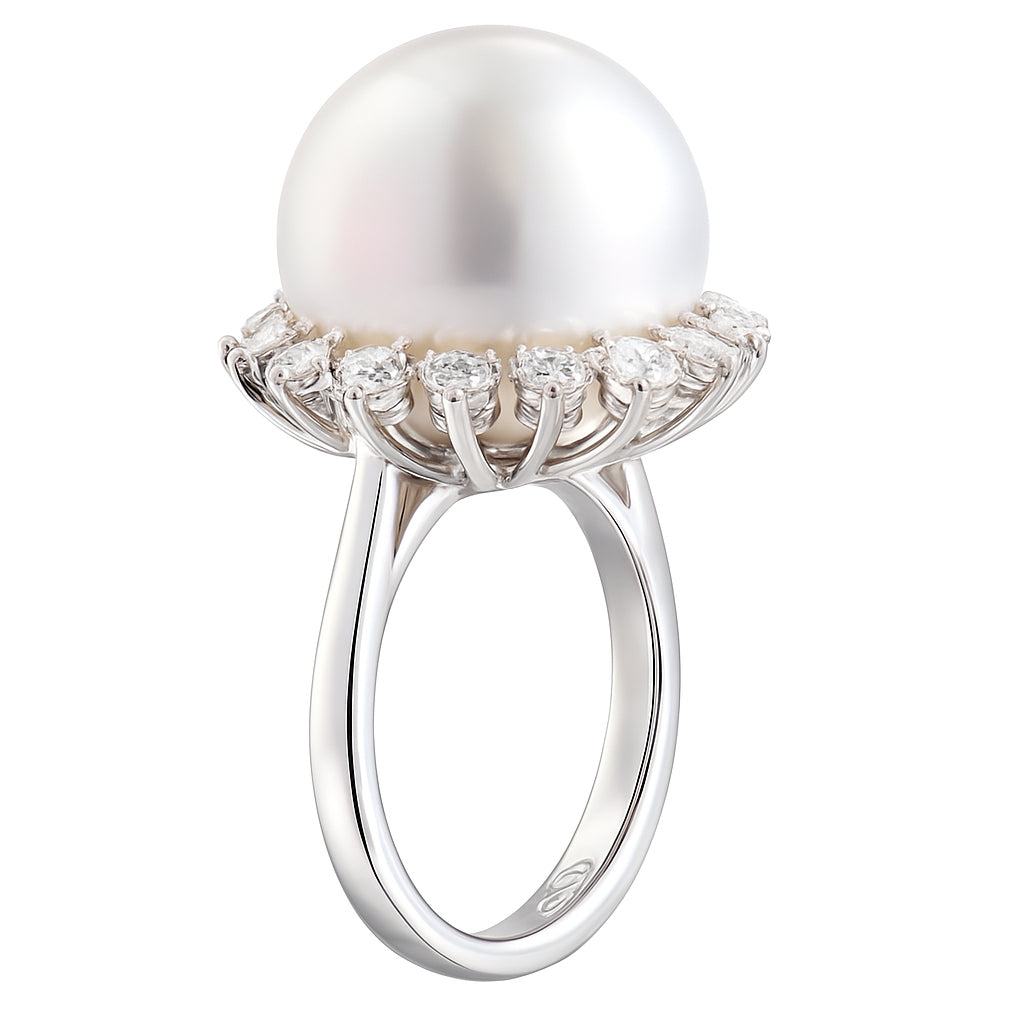 18K White Gold South Sea Pearl Ring, 14-15mm, 0.98ct