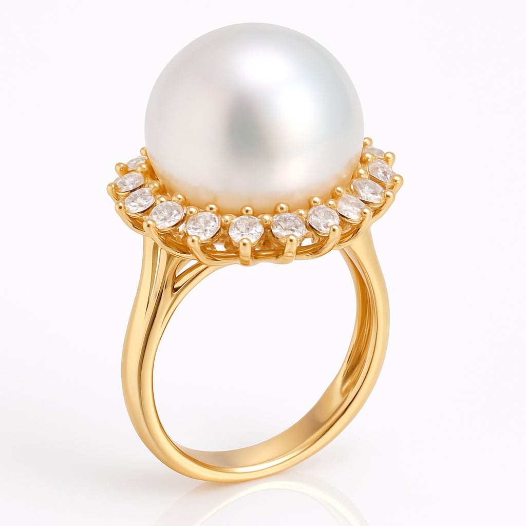 18K Rose Gold South Sea Pearl Ring, 14-15mm, 0.98ct