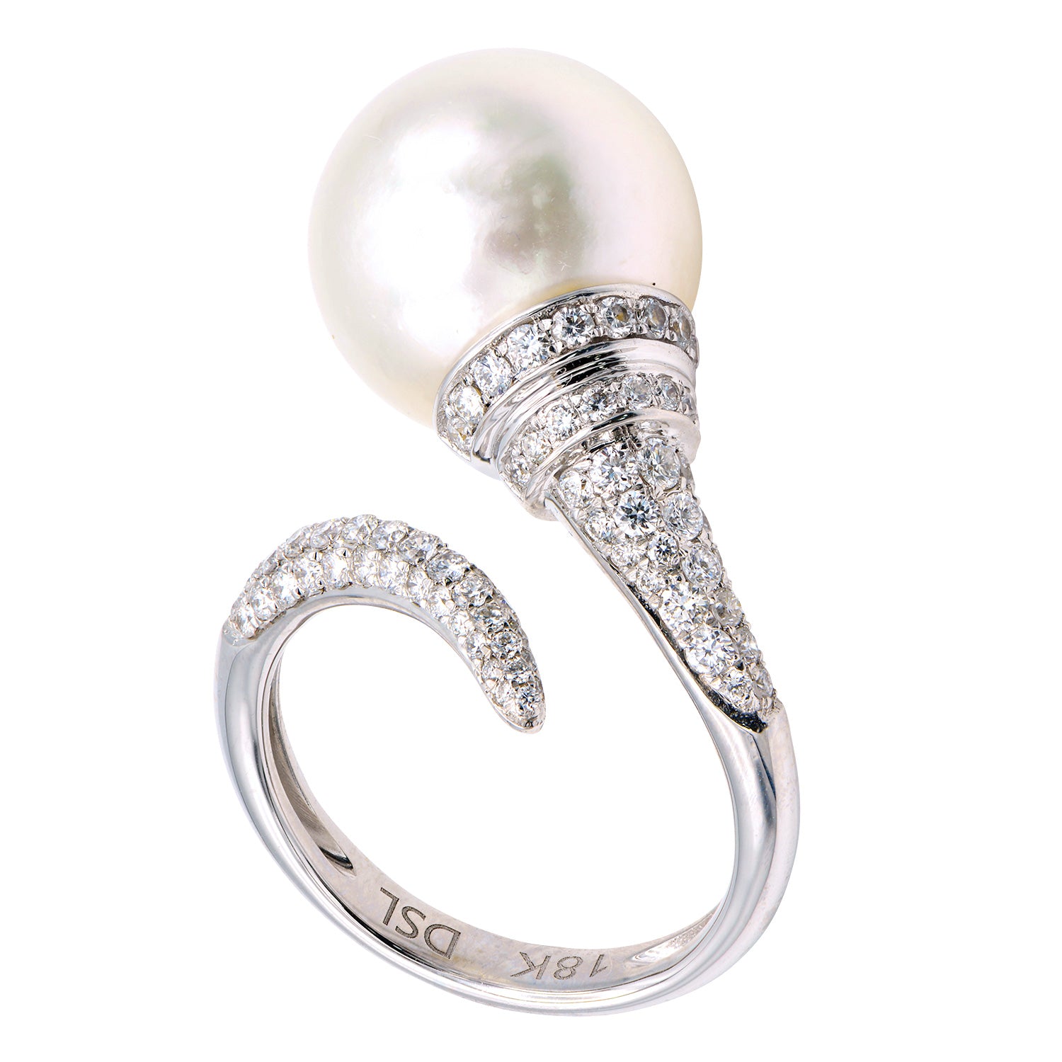 18K White Gold South Sea Pearl Ring, 13-14mm, 0.79ct