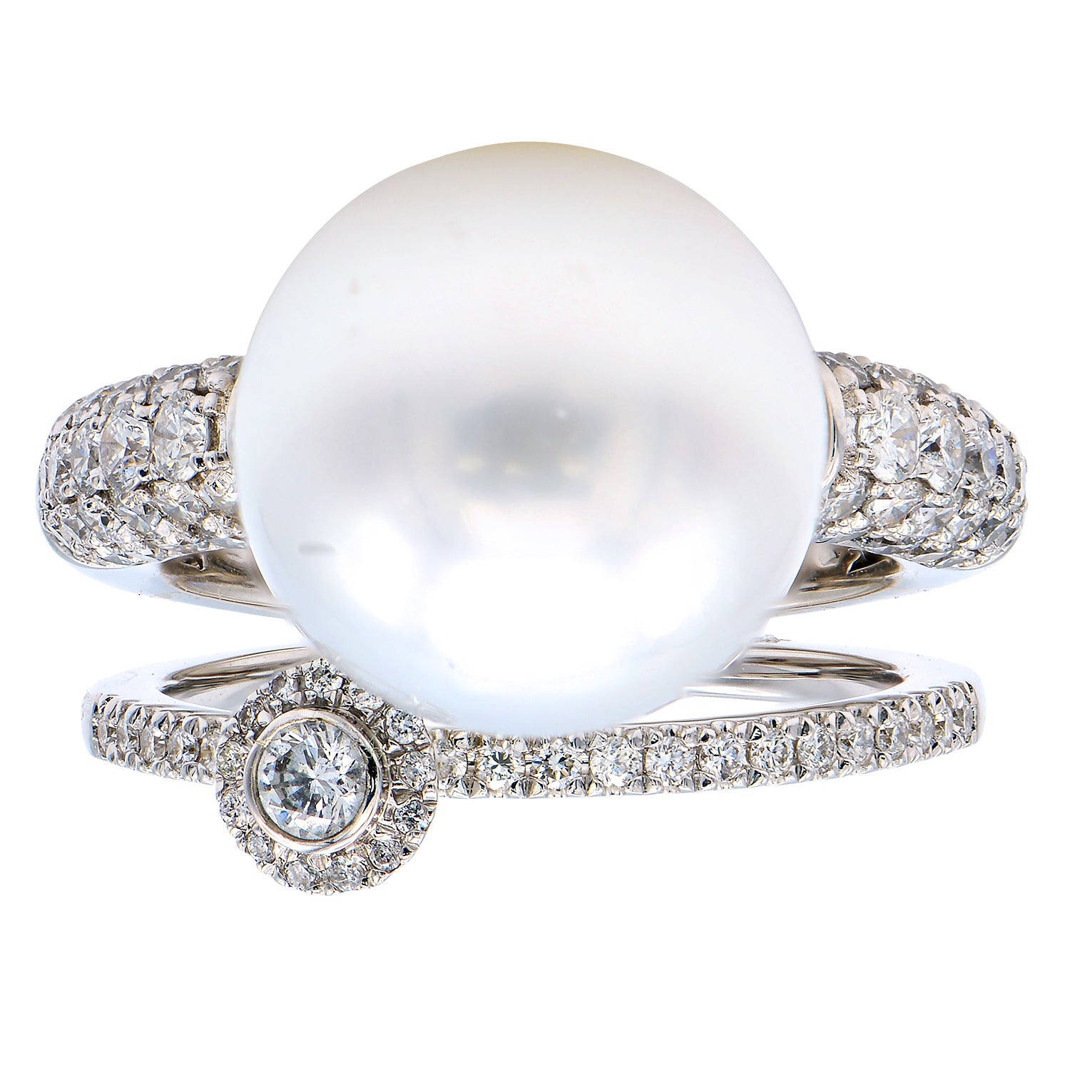 18K White Gold South Sea Pearl Ring, 13-14mm, 1.28ct