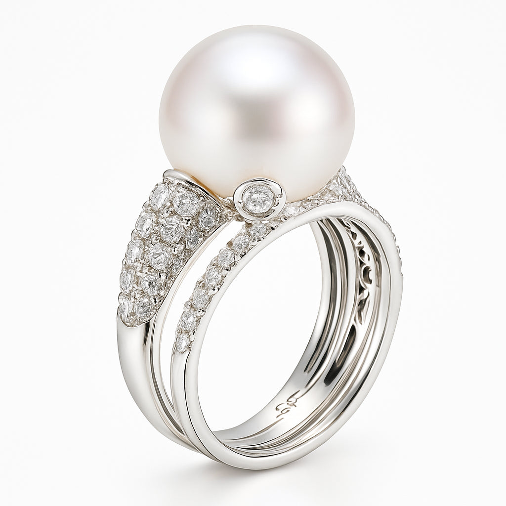 18K White Gold South Sea Pearl Ring, 13-14mm, 1.28ct