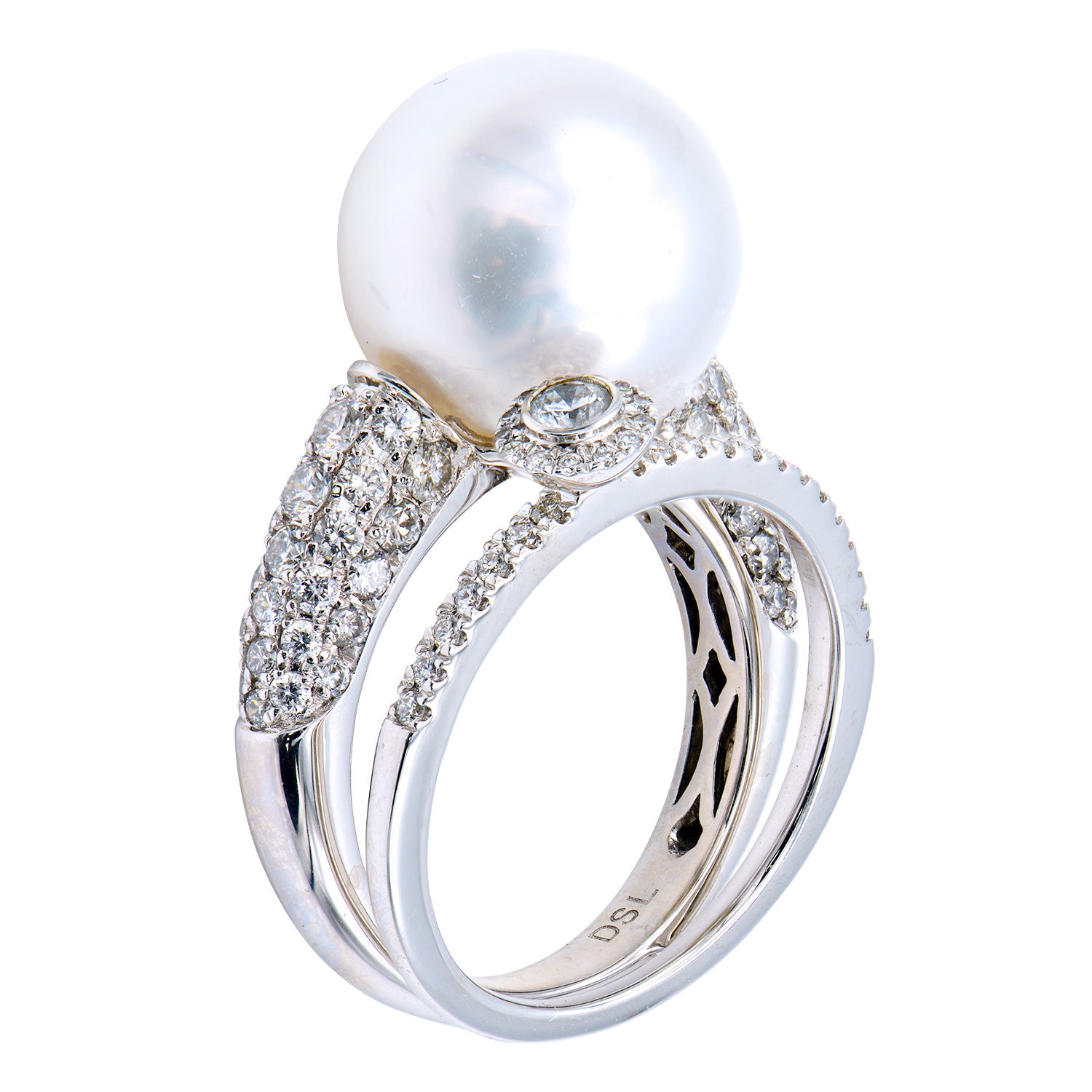 18K White Gold South Sea Pearl Ring, 13-14mm, 1.28ct