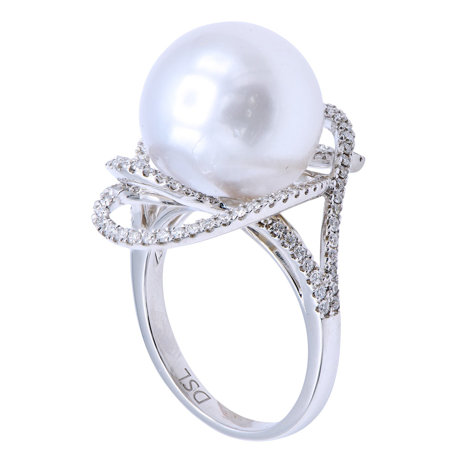18K White Gold South Sea Pearl Ring, 13-14mm, 0.49ct