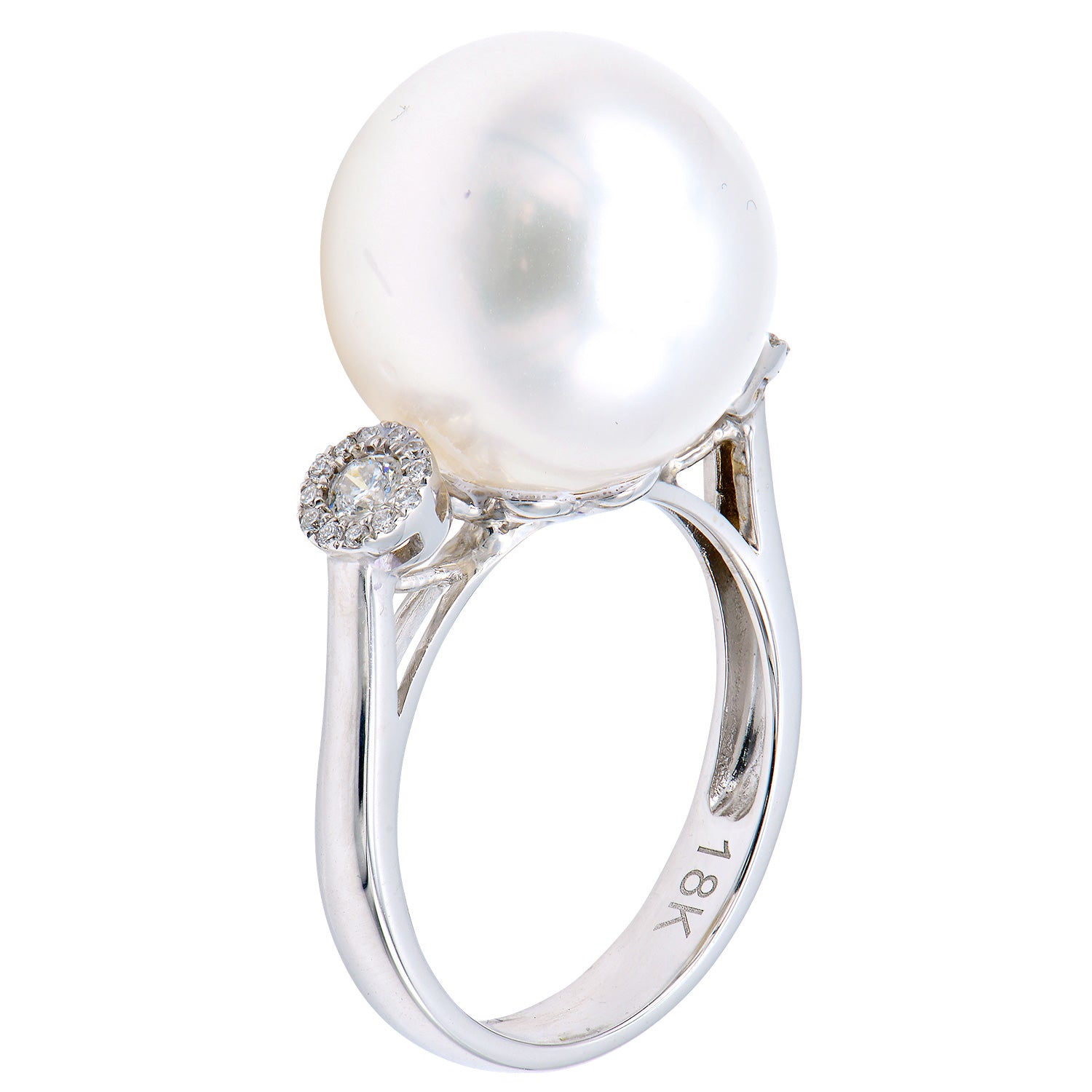 18K White Gold South Sea Pearl Ring, 14-15mm, 0.12ct