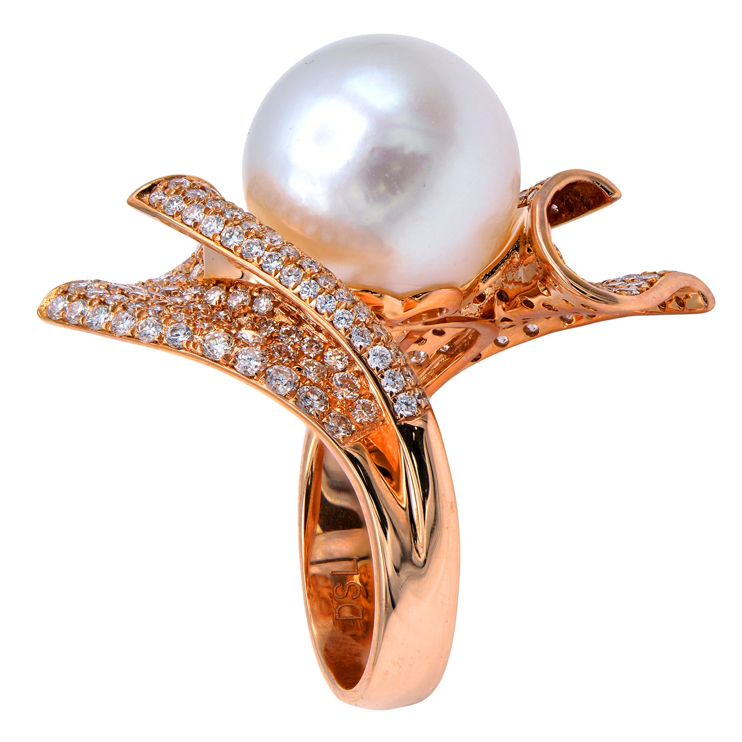 18K Rose Gold South Sea Pearl Ring, 13-14mm, 1.44ct