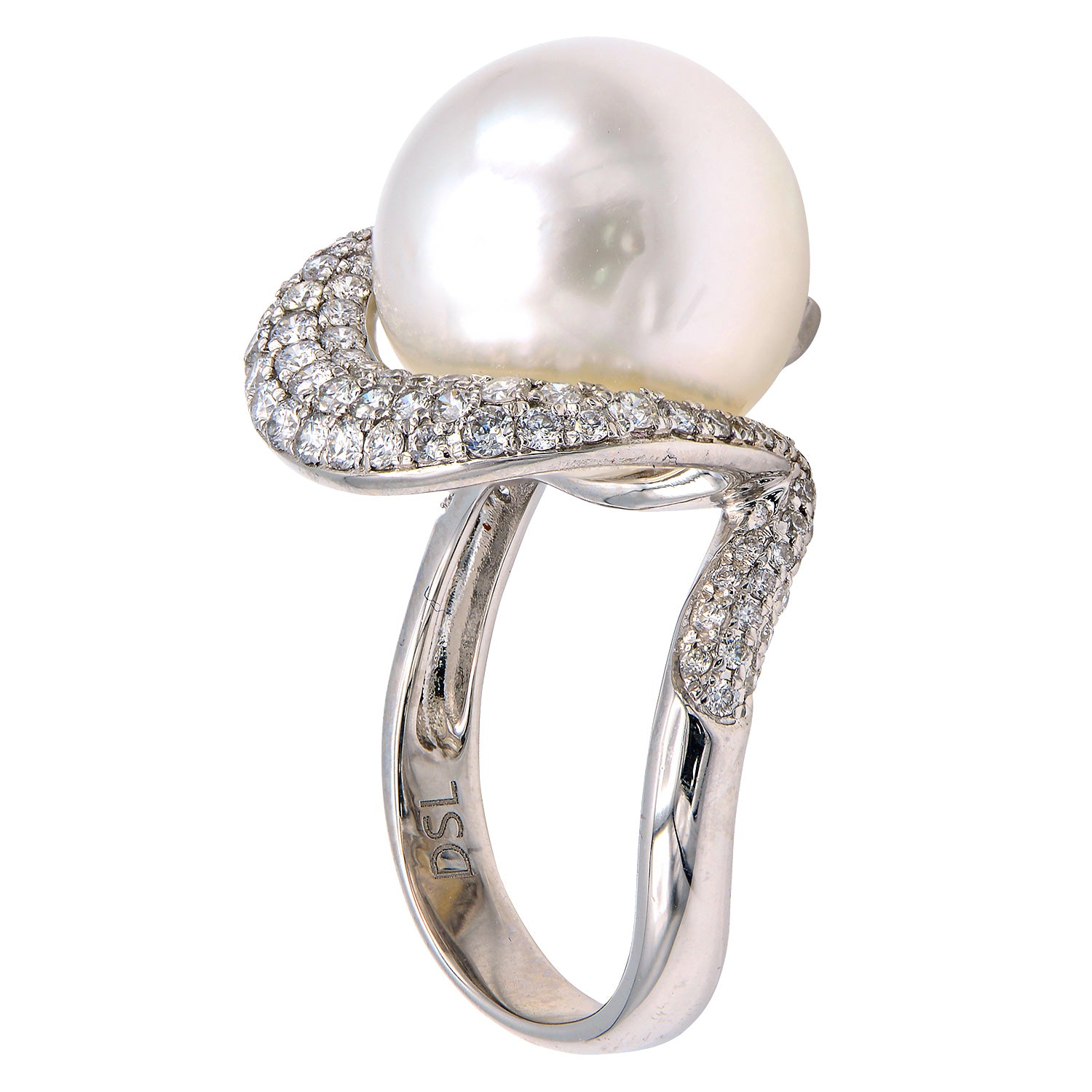 18K White Gold South Sea Pearl Ring, 13-14mm, 0.84ct