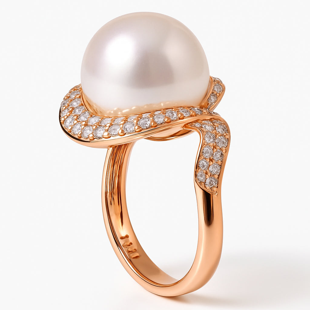 18K Rose Gold South Sea Pearl Ring, 13-14mm, 0.84ct