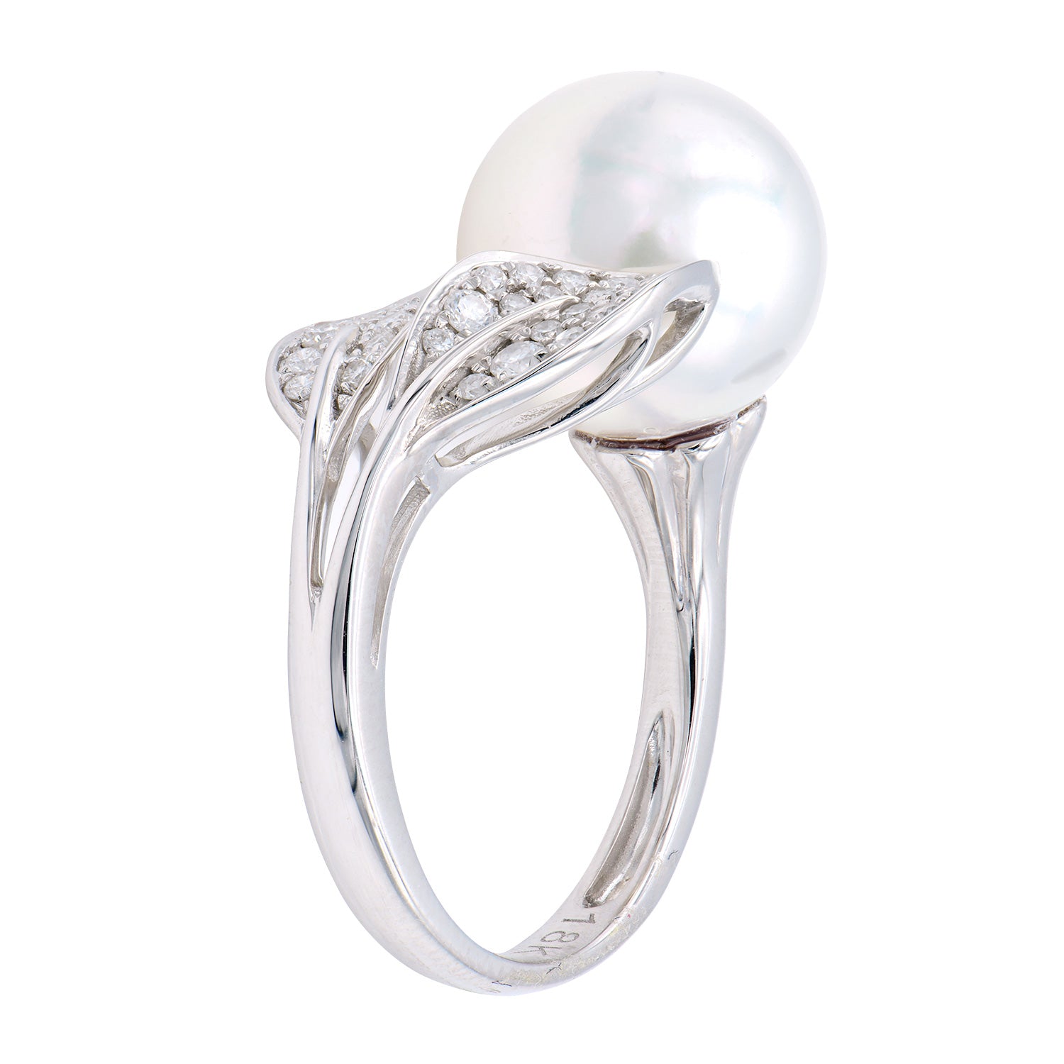 18K White Gold Freshwater Pearl Ring, 11-12mm, 0.27ct