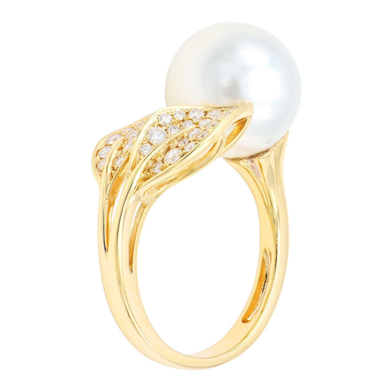 18K Yellow Gold South Sea Pearl Ring, 11-12mm, 0.27ct